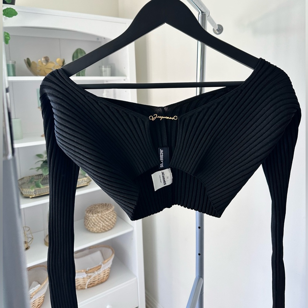 Jacquemus women "La Maille" Pralu black ribbed cropped top size 36